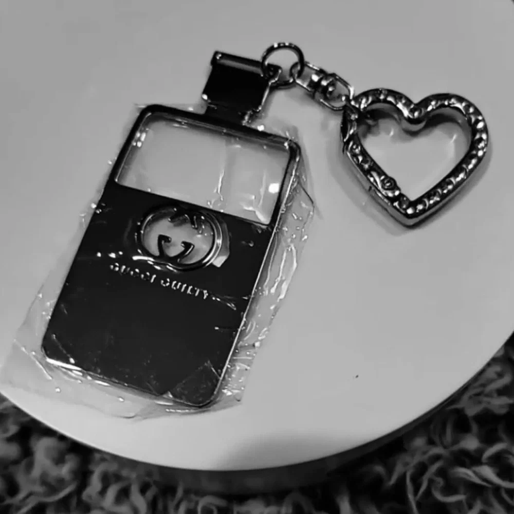 KEYCHAIN: Silver Perfume Bottle with Heart Charm, NWOT
